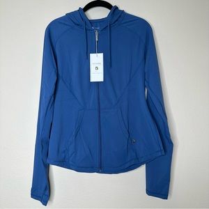 Buffbunny Jazzercise Jacket Hooded Full Zip Stretchy Size XL Total Eclipse Blue